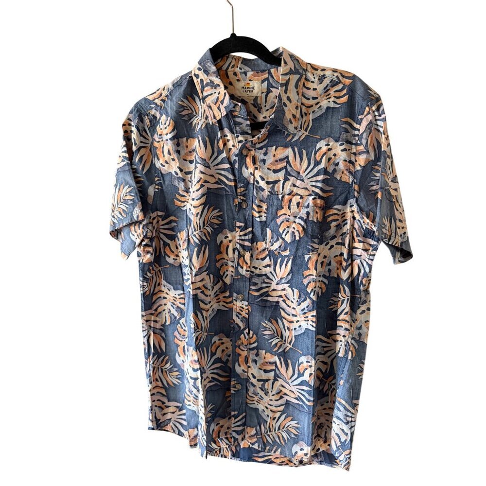 Marine Layer Mens Koloa Button Down Shirt Short-sleeved Size M/L Orange Tropical - Picture 7 of 7